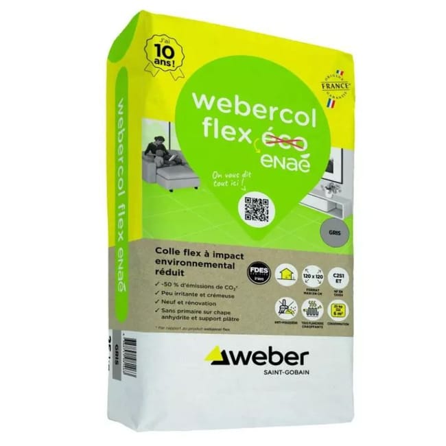 Mortier-colle déformable non irritant pour carrelage Weber.col Flex Éco sac 25 kg